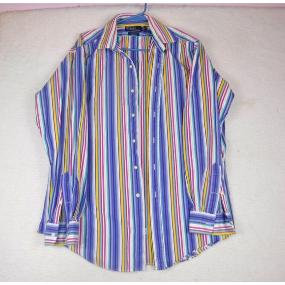 Polo Ralph Lauren Shirt Vertical Striped Curham Button Up Classic Fit Men Large - Picture 1 of 8